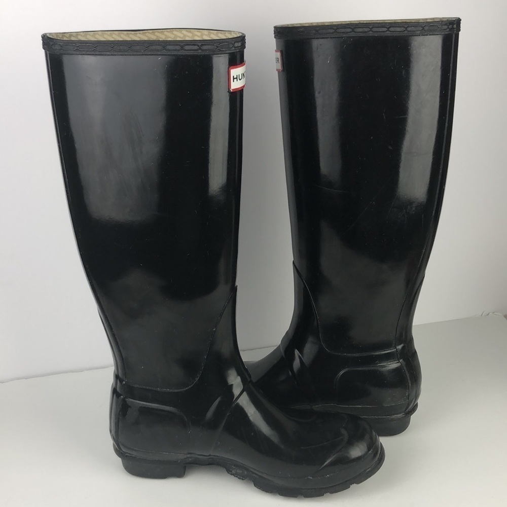 Hunter Original Tall Black Gloss Pull On Rain Boots - Picture 14 of 16